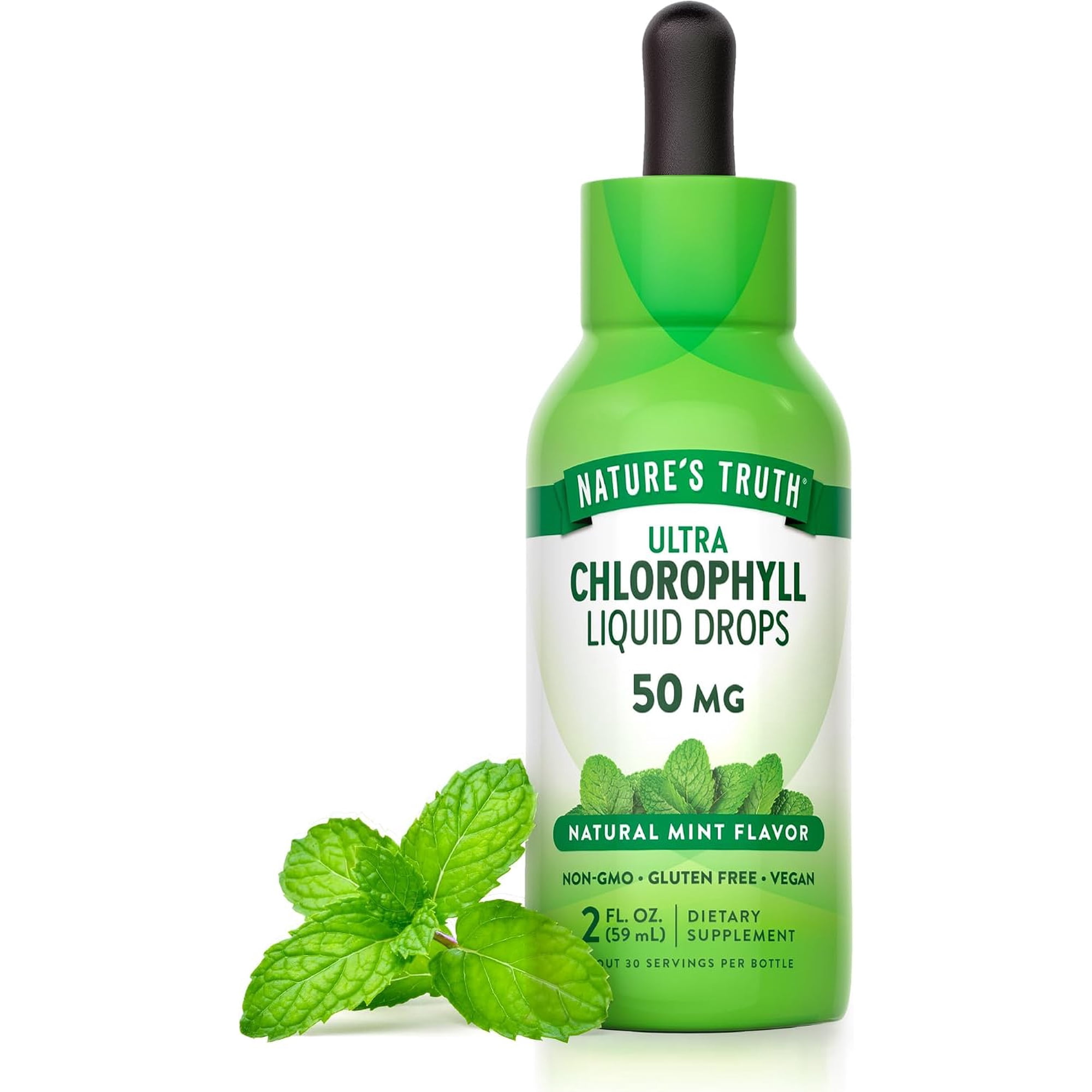 Chlorophyll Liquid Drops | 50mg | 2 Fl Oz | Vegan, Non-GMO & Gluten Free Supplement | Plant-Based Support | Natural Mint Flavor | by Nature's Truth