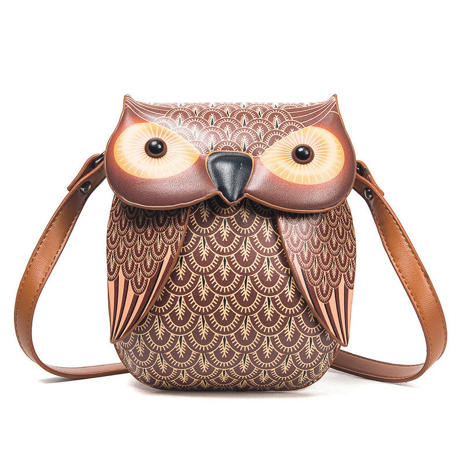 Baguery Cartoon Owl Shaped Shoulder Bag - Lightweight PU Leather Crossbody Satchel, Fashion Casual Purse for Women (5.9×1.57×7.87in)​