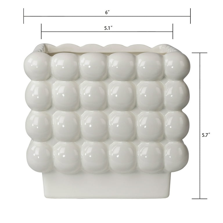 Mainstays 6”D x 5.7”H Square Ceramic Dot Planter White Indoor