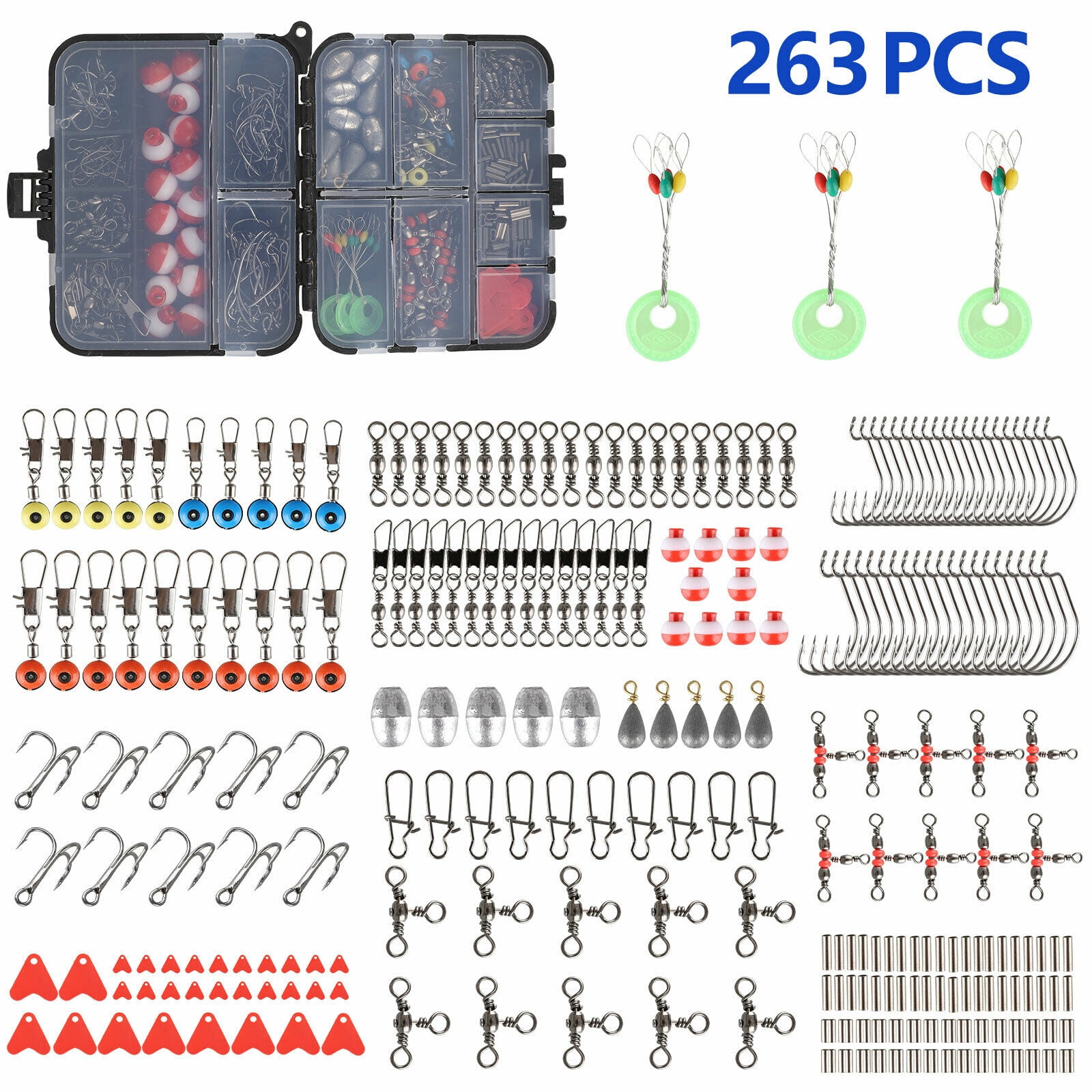 Set of 263Pcs Fishing Accessories Tackle Kit Swivels Snaps Sinker Slides Hooks
