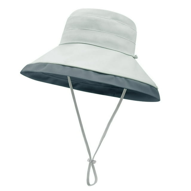Women Fisherman Hat Contrast Color Lightweight Fasten String Anti-UV Lady Cap Headwear