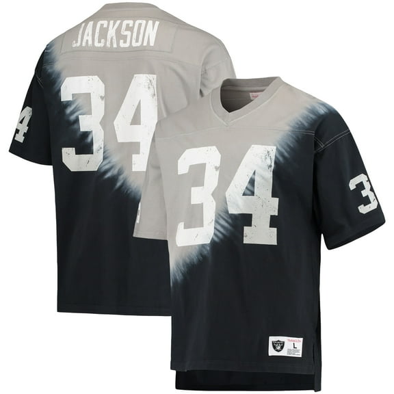 Men's Mitchell & Ness Bo Jackson Black/Silver Las Vegas Raiders Retired Player Name & Number Diagonal Tie-Dye V-Neck