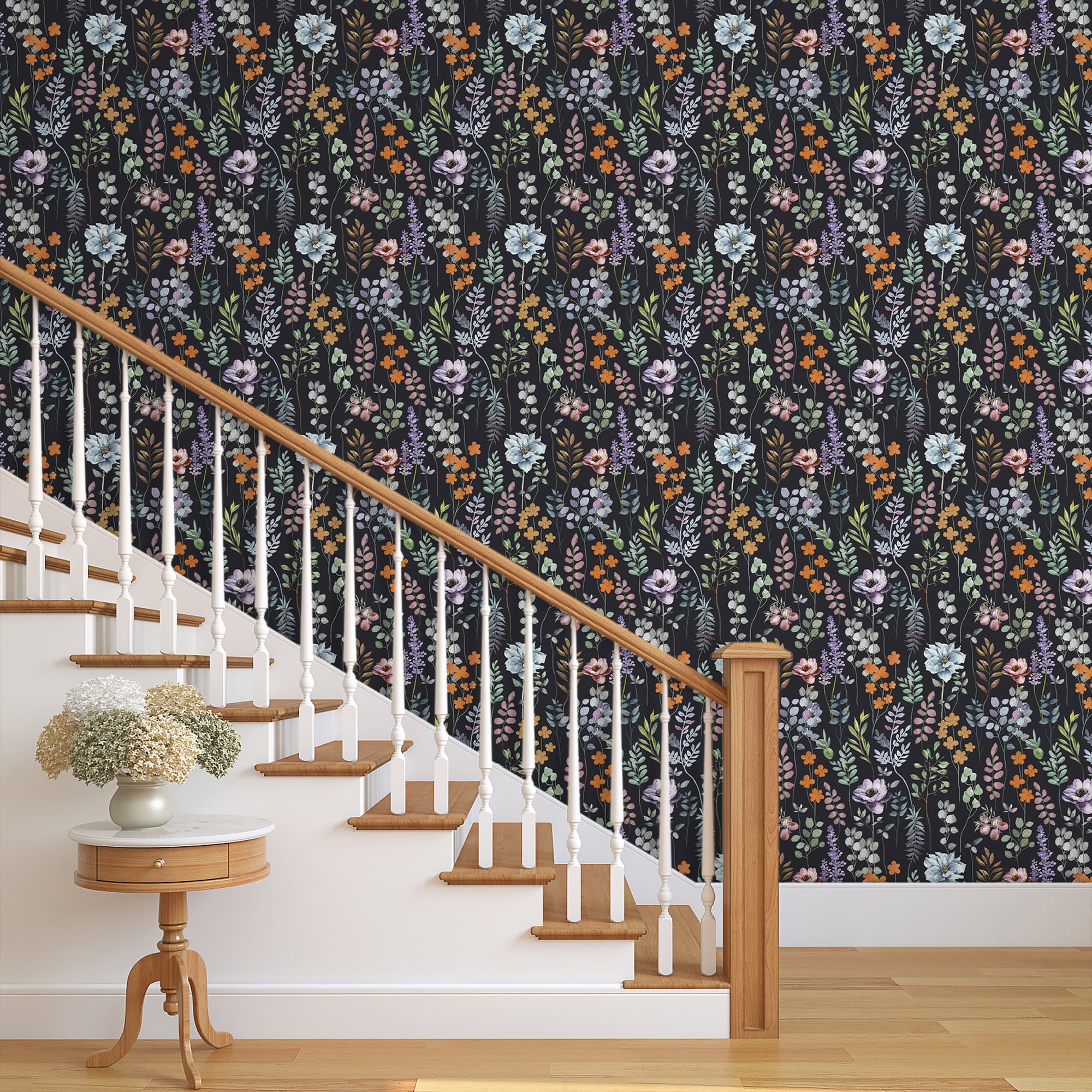 (4 pack) UMIGGEE Floral Wallpaper Peel and Stick Flower Black Wall Paper Self Adhesive Wallpaper 17.7-in x 118-in Contact Paper Removable Wallpaper for Home Decor Wall Covering Old Furniture Renovation