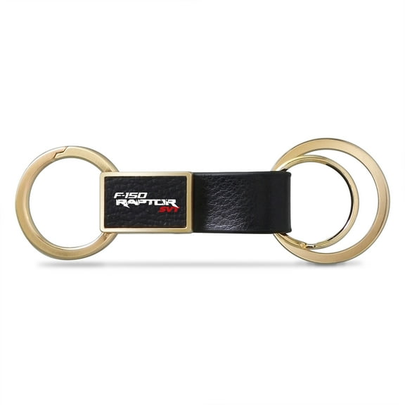 Ford F-150 Raptor SVT Black Leather insert Golden Metal Leather Strap Key Chain