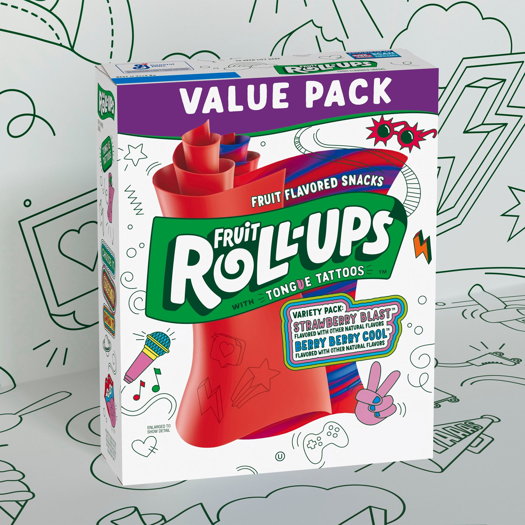 (2 pack) Fruit Roll-Ups Fruit Flavored Snacks, Variety Value Pack, 20 Ct, 10 oz