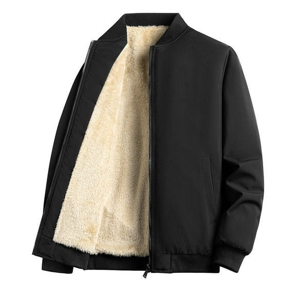 Wdfiry Men's Winter Jackets Casual Plus Size Pockets Fleece Lining Warm Coats Solid Color Long Sleeve Full Zip Jackets Outerwear