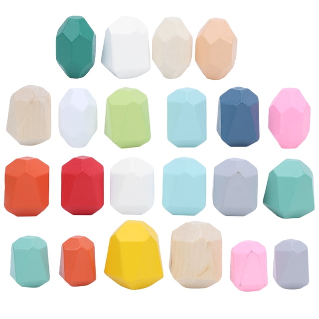 22 Uds. Juego de apilamiento de piedra de bloques de construcción de piedra de colores de madera combinación de juguetes educativos para niños 6