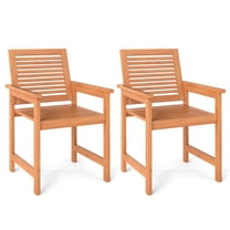 Gymax Patio Chairs Set of 2 Outdoor Wooden Dining Chairs w/ Inclined Backrests