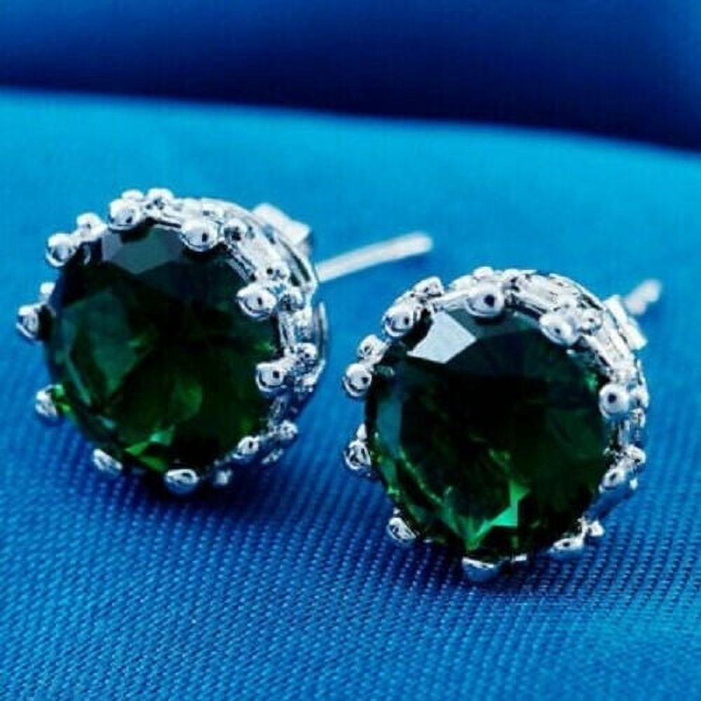 4Ct Round Cut Lab Created Green Emerald Push Back Stud Earrings 14K White Gold Plated Silver