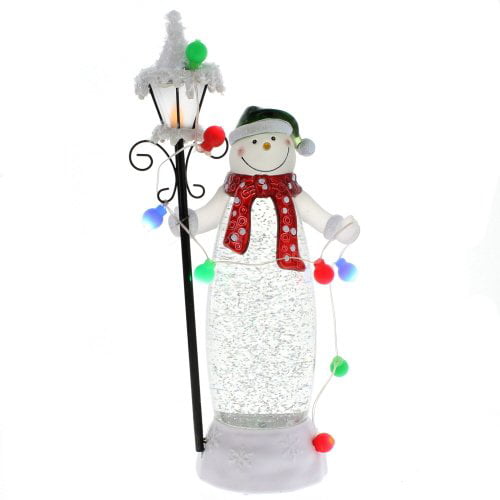 Confetti Lites LED Standing Snowman with a Lamp and String of Ornaments That Light Up and Swirls in The Lighted Interior of The Snowman 11.5-Inch