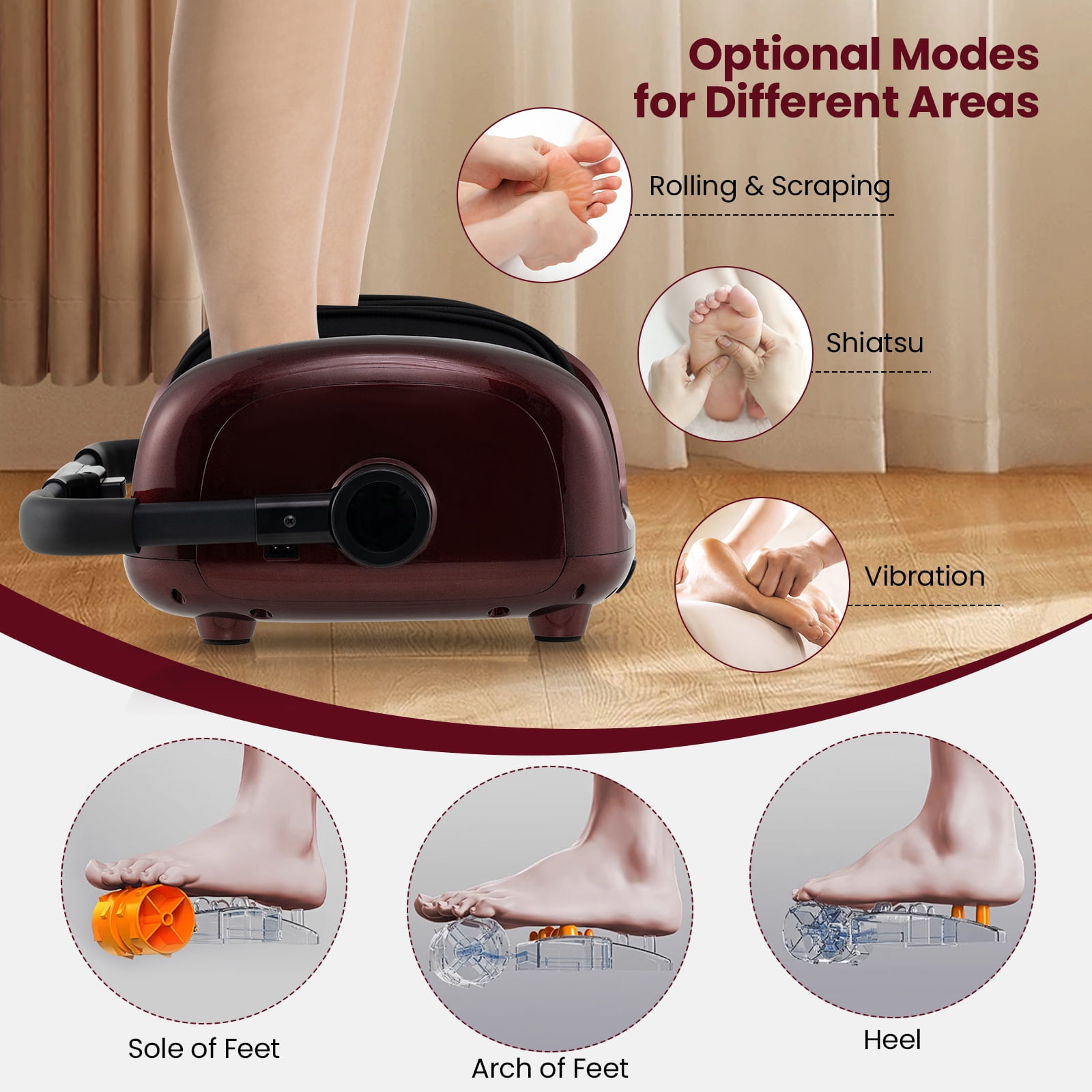 Giantex Foot & Calf Massager w/Heat, Deep Kneading Shiatsu Massager Machine, Gifts for Elder Men Women, Red