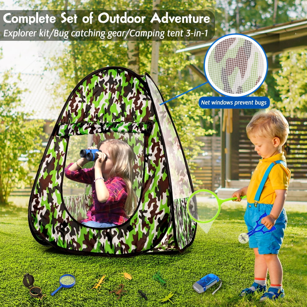 Topcobe 15PCS Bug Catching Kit with Camouflage Military Pop Up Play
