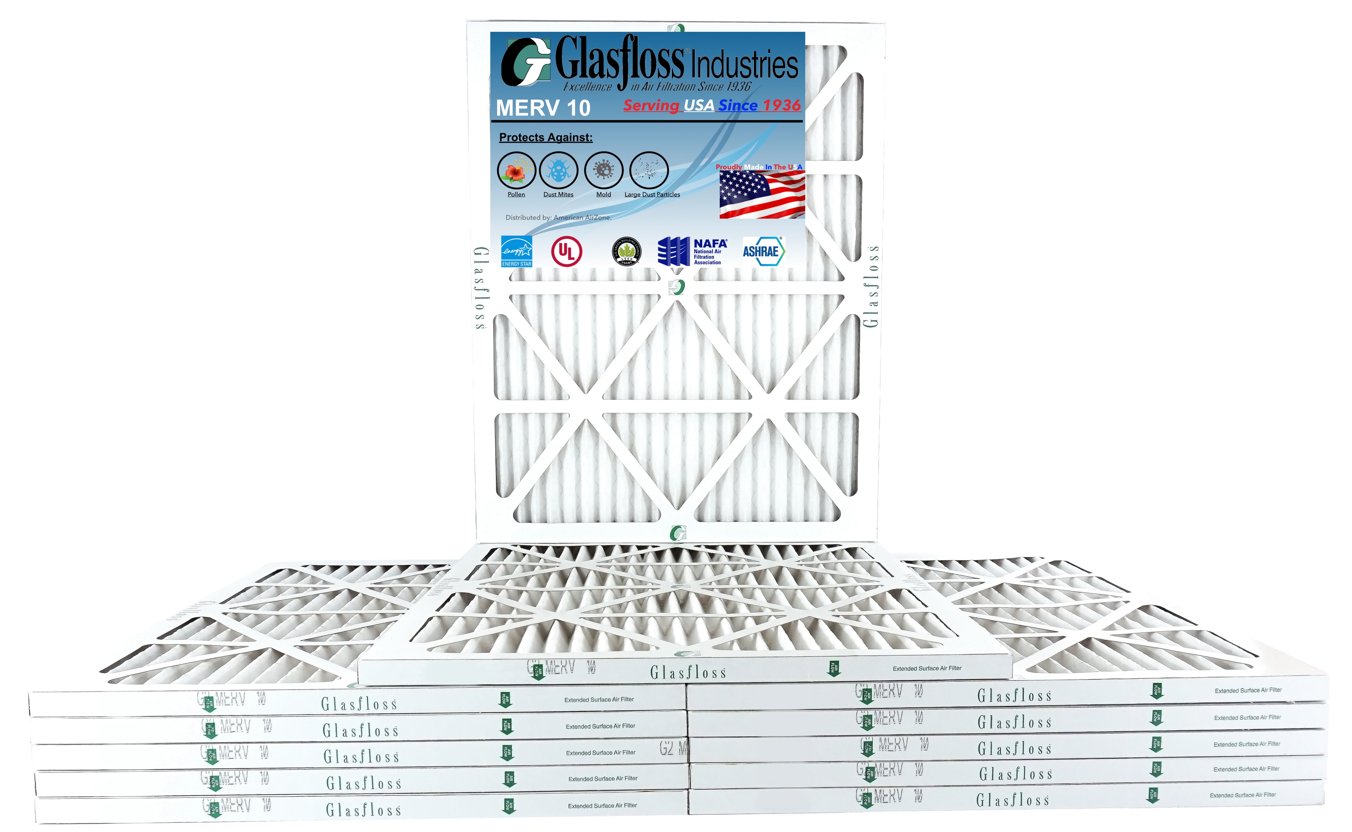 Glasfloss 20x22x1 1" MERV 10 (Pack of 12) Pleated AC or HVAC Air