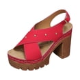 thumbnail image 6 of Platform Heels for Women Peep Toe Slingback Sandals Crooss Band Studded Chunky Lug Sole High Heeled Pumps Shoes Red Size 8, 6 of 6