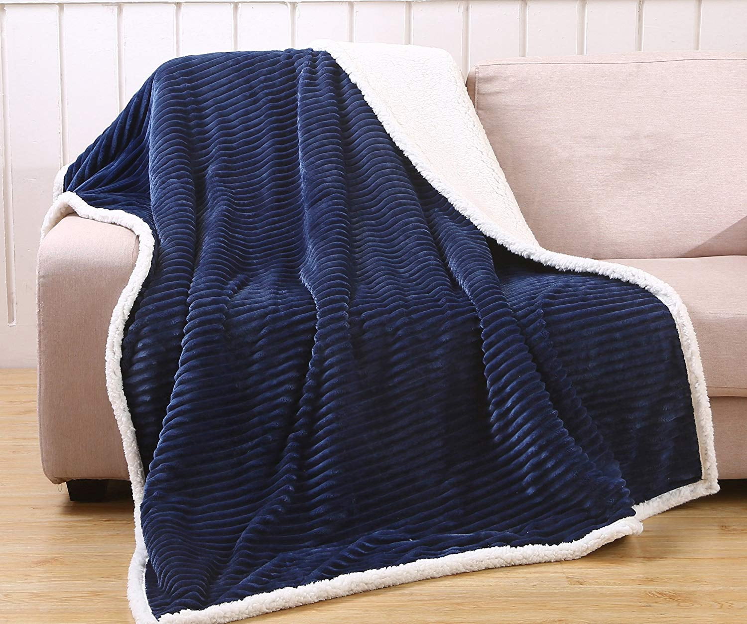 Ultra Lush Reversible Sherpa Corduroy Throw Blanket (50" x 60") Navy