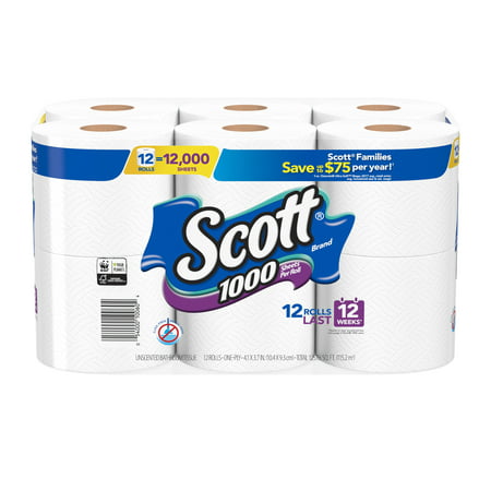 Scott 1000 Toilet Paper, 12 Rolls, 12,000 Sheets (Best Cheap Toilet Paper)