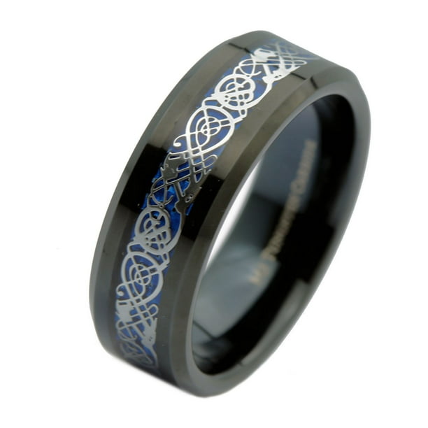 MJ Metals Jewelry - 8mm Blue Celtic Dragon Black Plated Tungsten ...