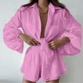 thumbnail image 4 of Fanxing Casual Cotton Linen Short Sets for Women 2 Piece Linen Outfit Sets Long Sleeve Button Down Shirt and Shorts Pants Summer Loungewear Set XS,S,M,L,XL,XXL, 4 of 6