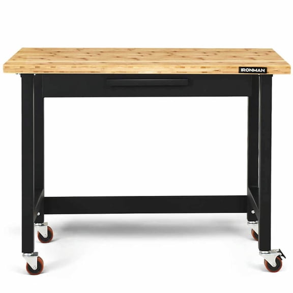 Demifill Mobile Workbench with Lockable Casters, Workbench with Sturdy Iron Frame for Home Work Use, Brown