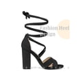 thumbnail image 4 of BLISSFUL STEP Strappy Block Heels Lace Up Sandals for Women Black 9.5, 4 of 6