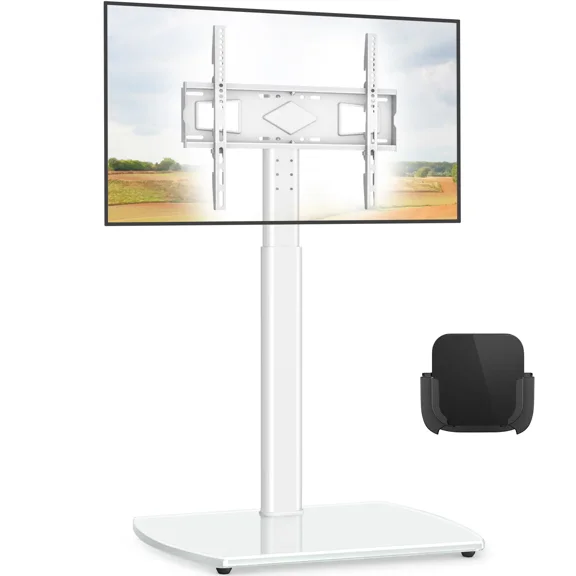 Floor TV Stand with Glass Base for 27-70 Inch TVs, 7-Level Height Adjustable (46"-56"), ±30° Swivel, VESA 100x100 to 400x400mm, Holds up to 88 lbs,White