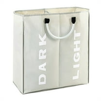 Double Laundry Hamper Sorter- Collapsible Canvas Clothes Basket with Dual Sorting Sections and Round Handles, 2 section Darks Lights Dirty Clothes Laundry Basket Sorting for Bathroom Dorm