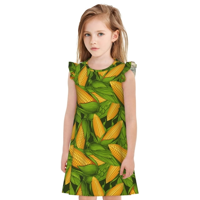 Balery Fresh Corn 1 Camisón de princesa para niñas, pijama de algodón con mangas abullonadas, suave y bonito.-Large