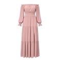 thumbnail image 6 of Dolkfu Long Sleeve Going Out Dresses Pink Boat Neck Pull-on Refined Sundress Maxi Relaxed Fit Solid Retro Vintage Dresses Pink,L, 6 of 6