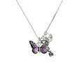 thumbnail image 2 of Delight Jewelry Silvertone Large Purple Butterfly with 6 AB Crystals - Love and Lock Charm Necklace, 18"+1", 2 of 4