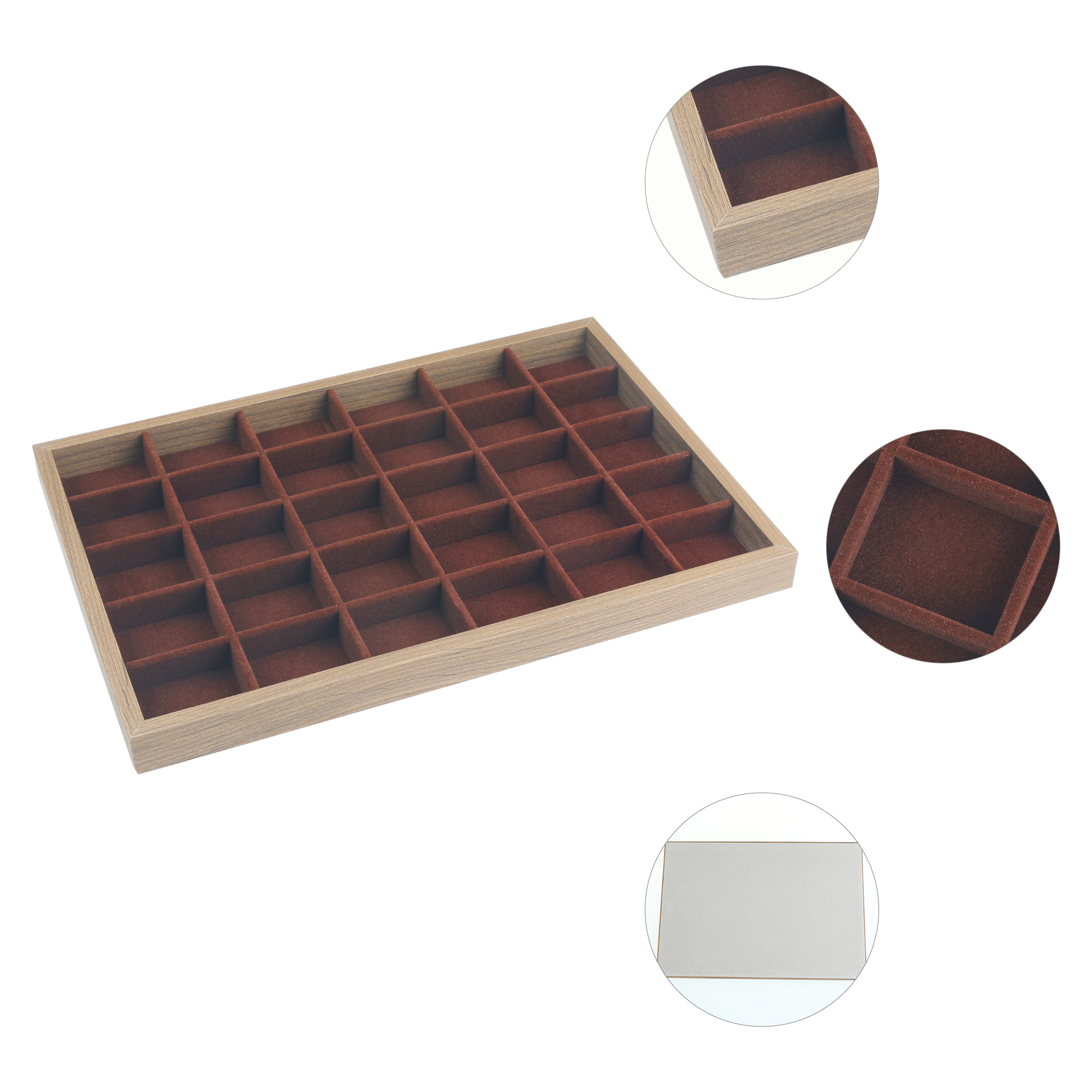 Unique Bargains Velvet Jewelry Organizers Trays with Removable Dividers Brown 30 Grid Tray