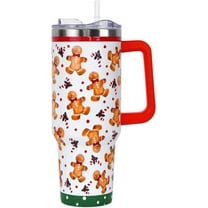Christmas Tumbler with Handle and Straw Lid 40 oz,Cute Christmas Gifts for Women Gingerbread Candy Cane Vacuum Insulated Leak Proof Tumbler,Winter Holiday Accessories Stainless Steel Coffee Cup Mug