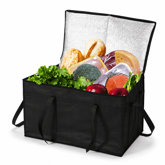 77L Extra Large Insulated Cooler Bag, Heavy-Duty Thermal Food Delivery Grocery Tote, Leak-Proof Reusable Hot Cold for Picnic Catering Camping, Black