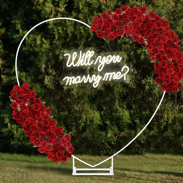 Soporte de arco en forma de corazón de 200 cm VIHOSE con letrero de neón LED blanco