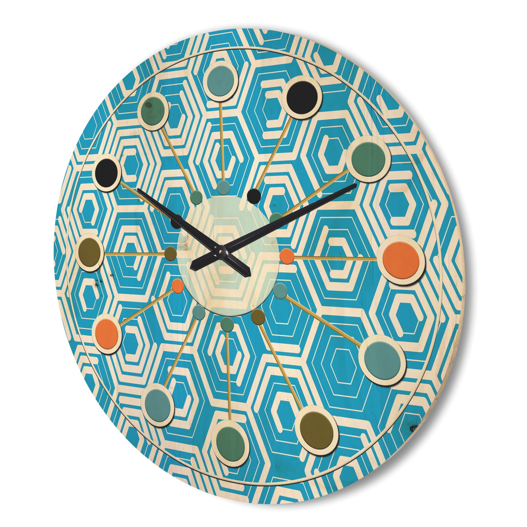Designart 'Hexagon Retro Pattern IV' Mid-Century Modern Wood Wall Clock