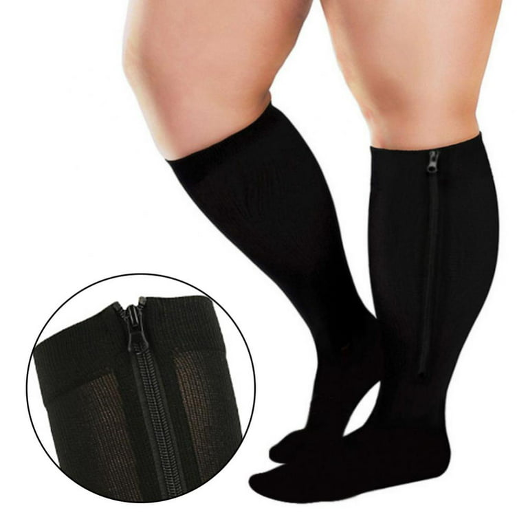 Zipper Compression Socks Women & Men - 2Pairs Calf Knee High 15-20mmHg  closed Toe Compression Stocking suit for Walking,Running 