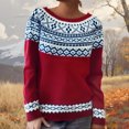 thumbnail image 4 of Womens Pullover Vintage Sweater Plus Size Ethnic Fair Isle Sweater Fall Long Sleeve Casual Boho Tops Knitwear Red, 5XL, 4 of 4