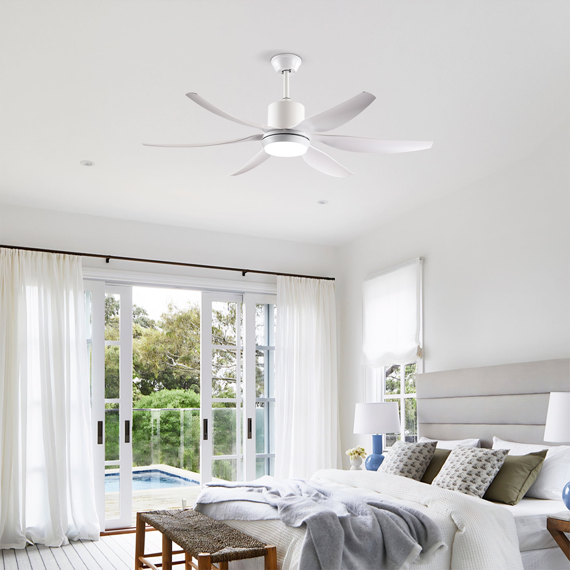Eowynic 56-Inch Modern Ceiling Fans with Lights, Remote Control, DC Motor, 6-Blade, 6-Speed, Dimmable Led, White