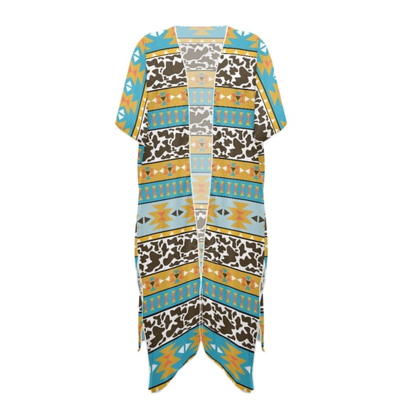 HELLHERO Cow Pattern Bathing Suit Cover Up Loose Polyester Long Women's Beach Coverups Kimono Cardigan