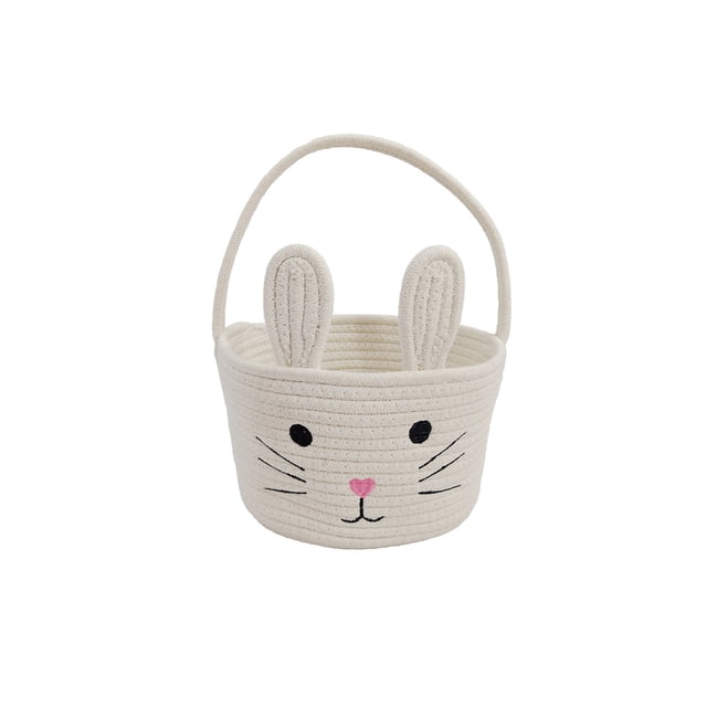 Cestas de Almacenamiento para Organizar, Cesta de Almacenamiento de Cuerda de Algodón de Pascua con Manijas 23x23x20cm, Cesta de Almacenamiento de Escritorio de Conejo Conveniente para Juguetes Libros