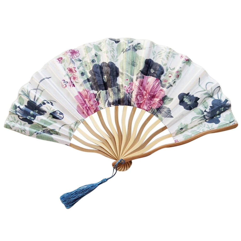 Chinese Style Hand Held Fan Bamboo Paper Folding Fan Wedding Flower Print CA 