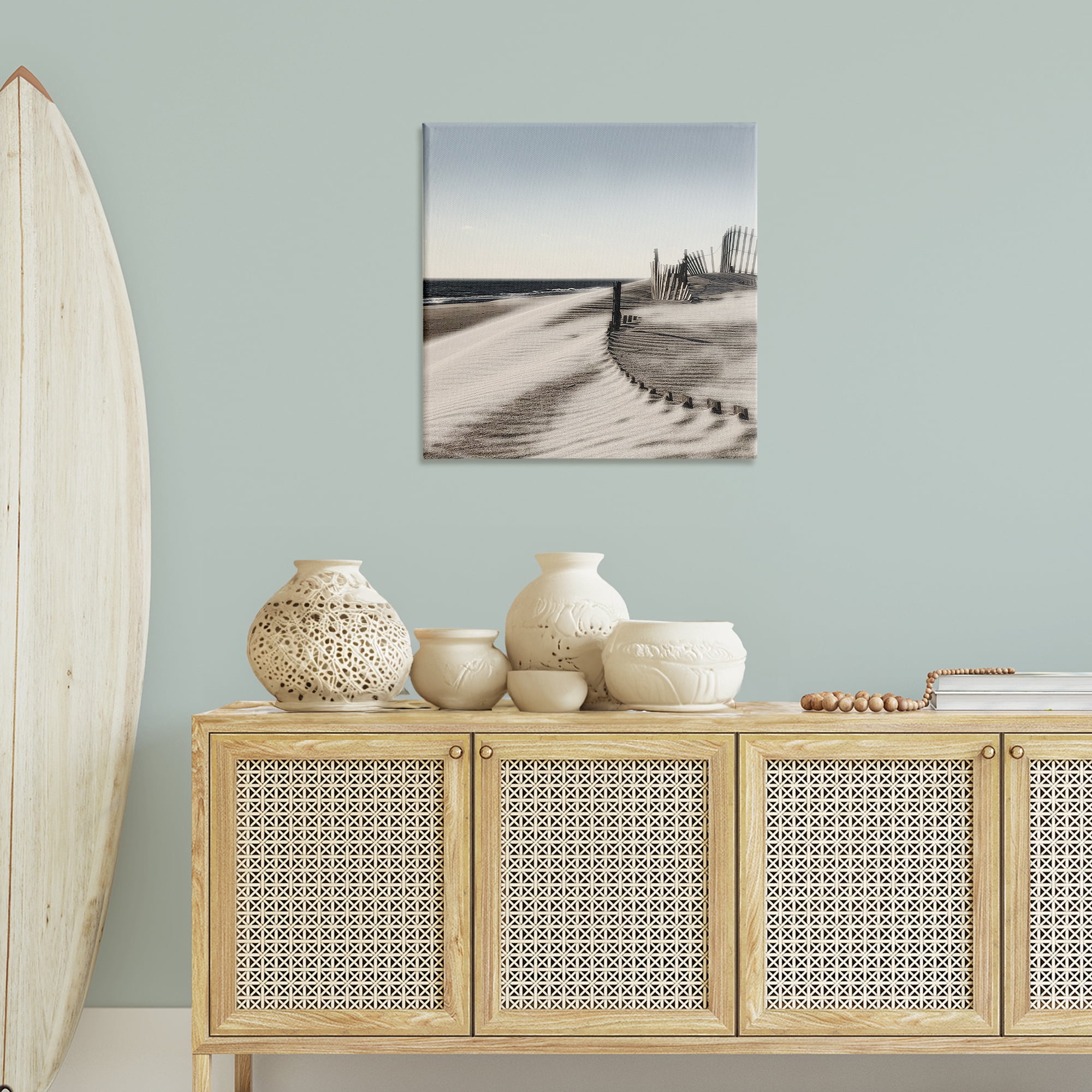 Stupell Industries Rippled Beach Fence Landscape Painting Gallery Wrapped Canvas Art Print Wall Art, 30 x 30