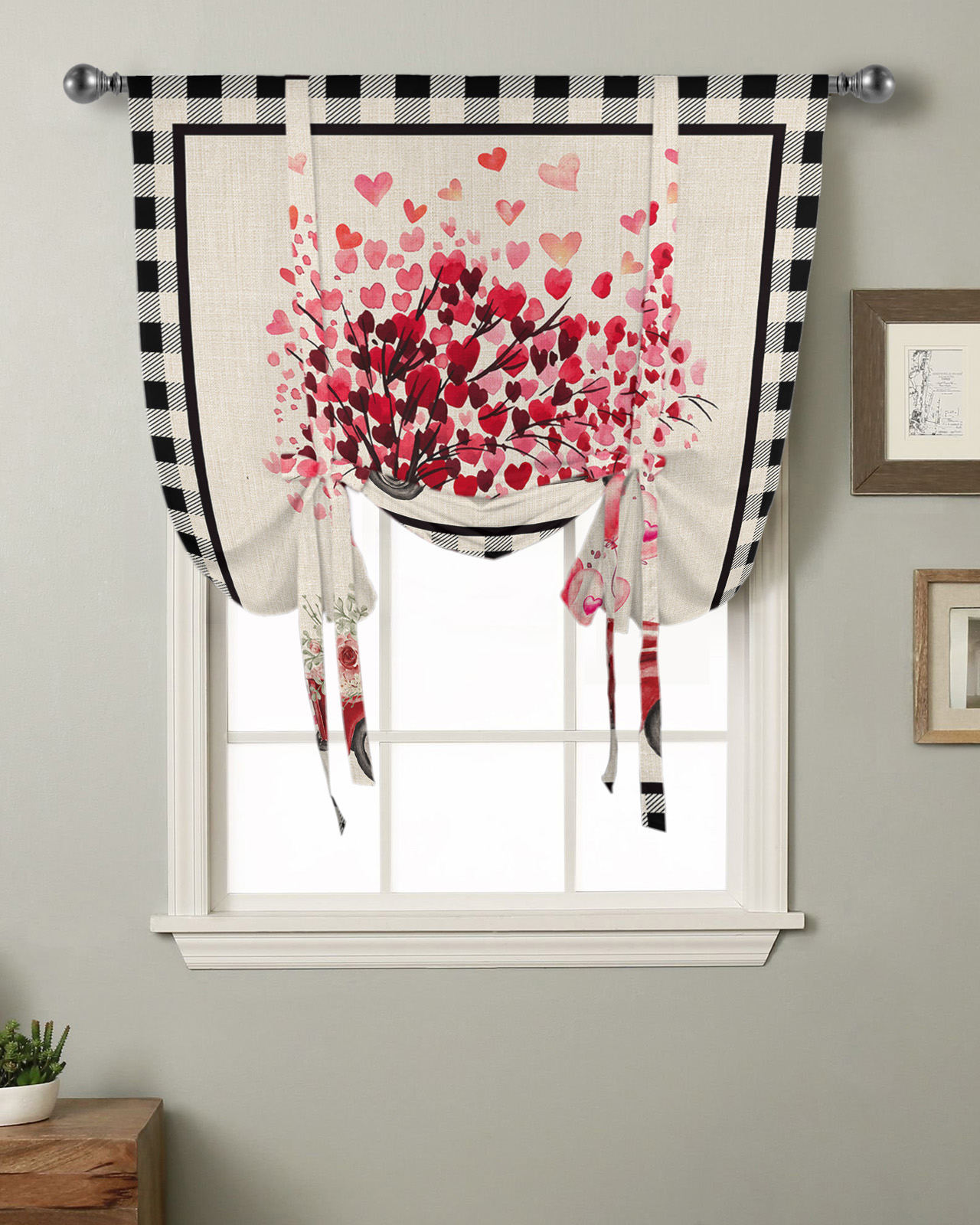 Tie Up Curtains For Windows Valentine's Day Red Truck with Love Heart ...