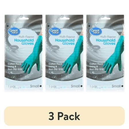 (3 pack) Great Value Latex Multipurpose Reusable Household Gloves, BPA-Free, Teal Color, Small Size