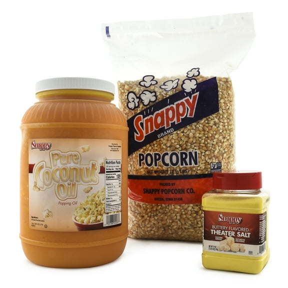 Snappy Pure Coconut Oil for Popping, 12.5 lb Snappy Yellow Popcorn Kernels, Buttery Flavored Popcorn Theater Salt
