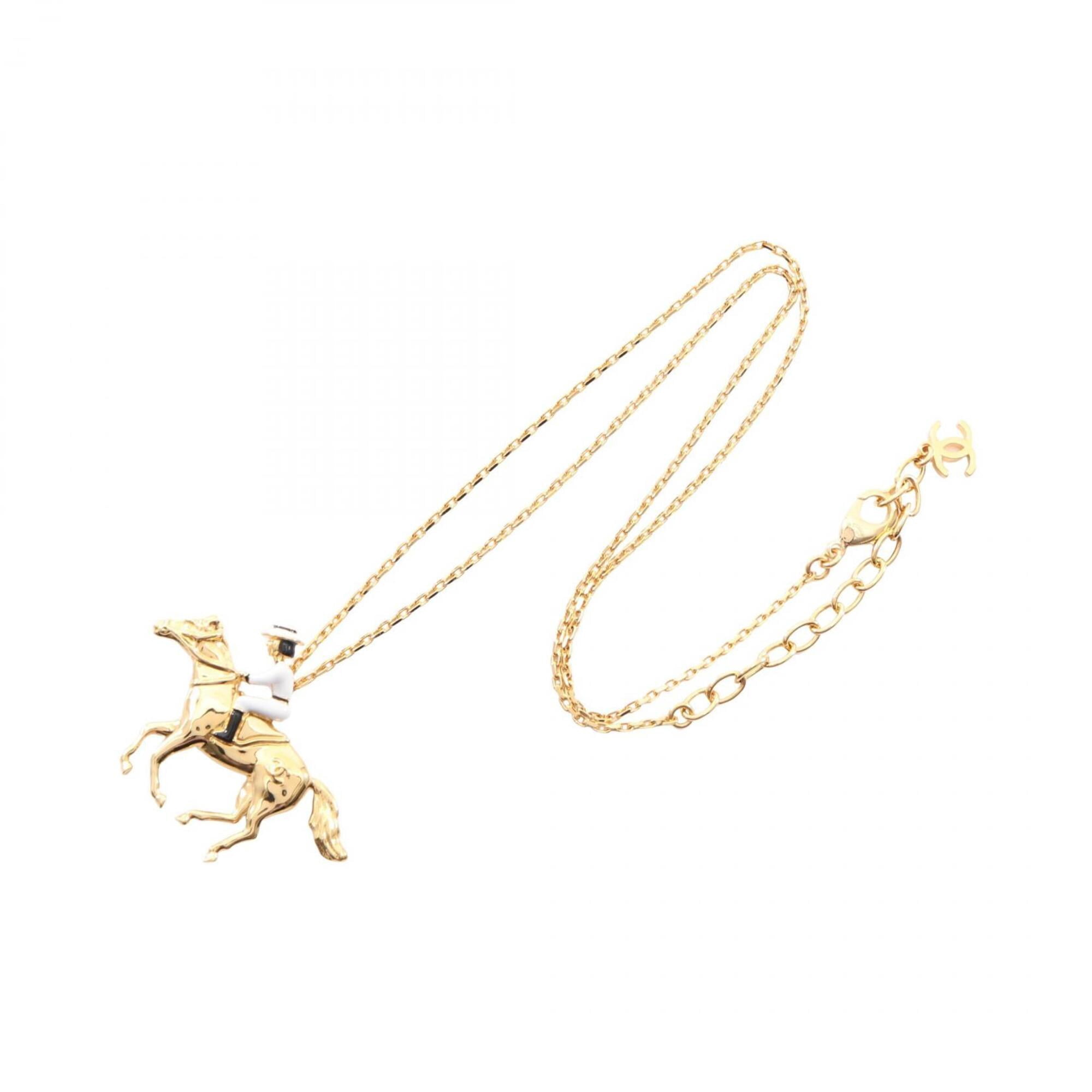 Pre-Owned Chanel Coco Mark Equestrian Necklace Jewelry GP (Gold Plated) Women's Gold, White,...