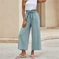 thumbnail image 4 of Ohufall Womens Solid Color Pants Elastic Waist Drawstring Pant Fashion Wide Leg Breathable Comfort Casual Pants, 4 of 6