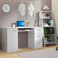 thumbnail image 2 of Madesa 2-Piece Home Office and Study Furniture Set: 53" Computer Desk with 3 Drawers, 1 Door, Storage Shelf + 24" 5-Tier Ladder Shelf for Pantry, Books, & Utilities – White, 2 of 9