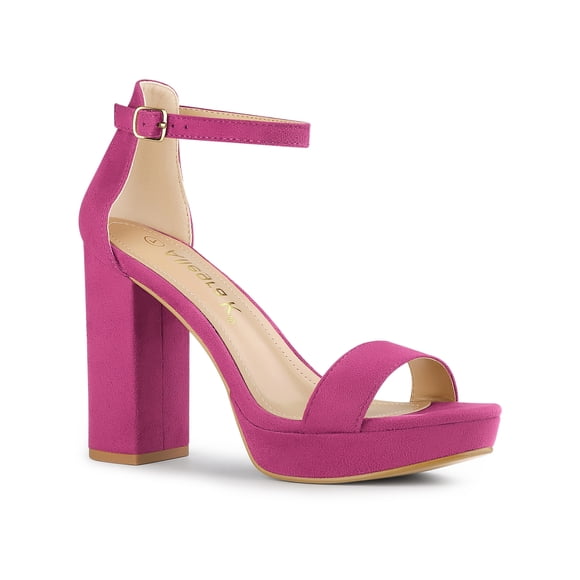 BLISSFUL STEP Women's Platform Ankle Strap Chunky High Heel Sandals Hot Pink (Size 9)