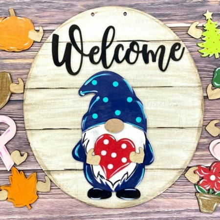 Interchangeable Seasonal Gnome Welcome Sign Front Door Decor Wooden Door Hanger, 11.8 Inches Farmhouse Wall Sign Decor