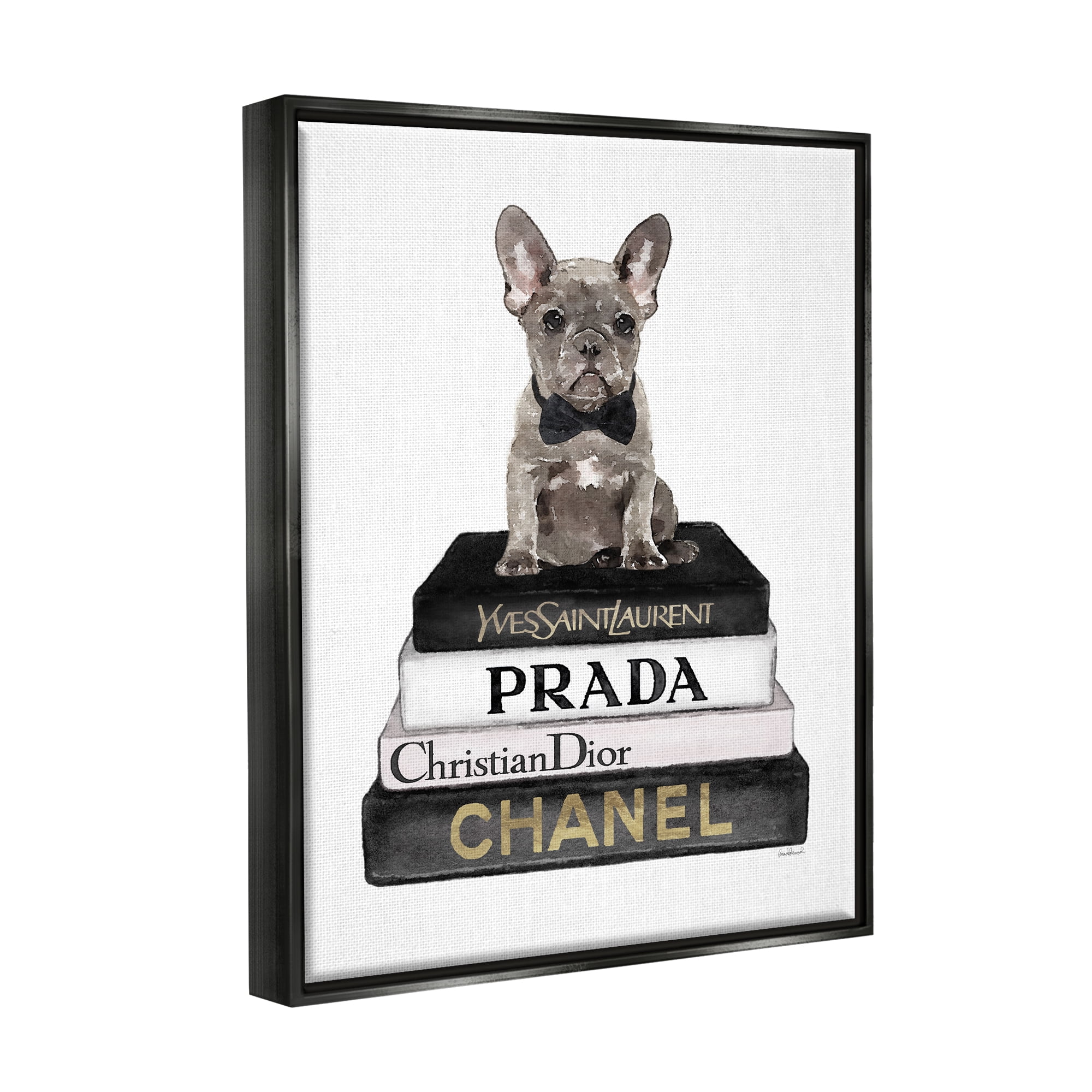 Stupell Industries Dog on Fashion Books Animals & Insects Painting Black Floater Framed Canvas Art Print Wall Art, 17 x 21